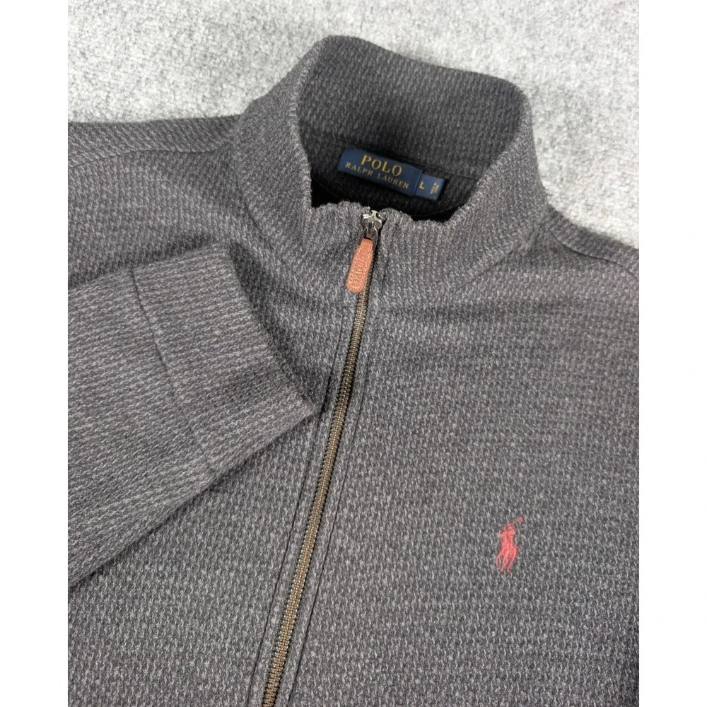 Polo Ralph Lauren Full Zip Sweater Mens‎ Large Heather Black Soft Fleece Lined